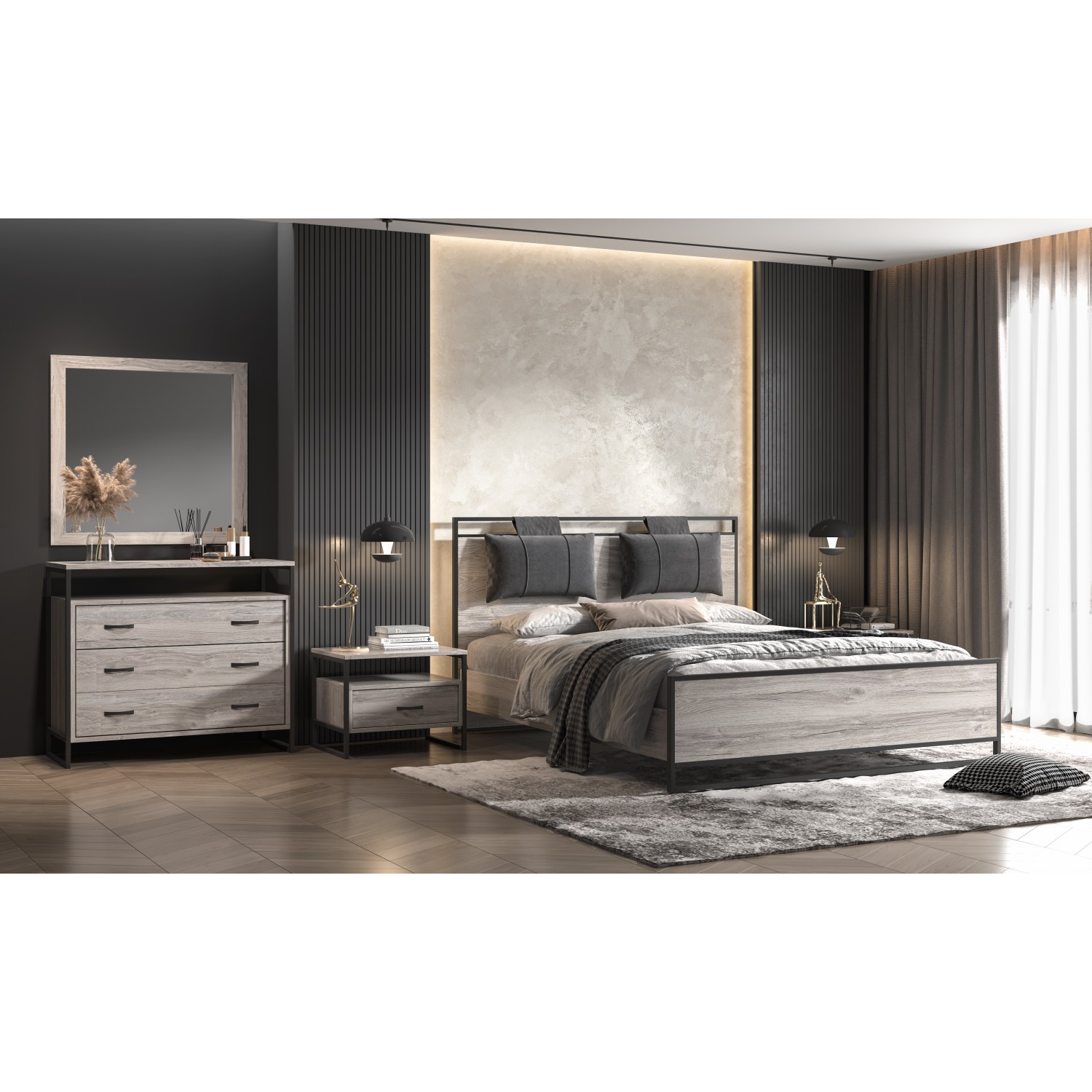 Κρεβάτι Διπλό 104  Ξύλο και Μέταλλο (+χρώματα)